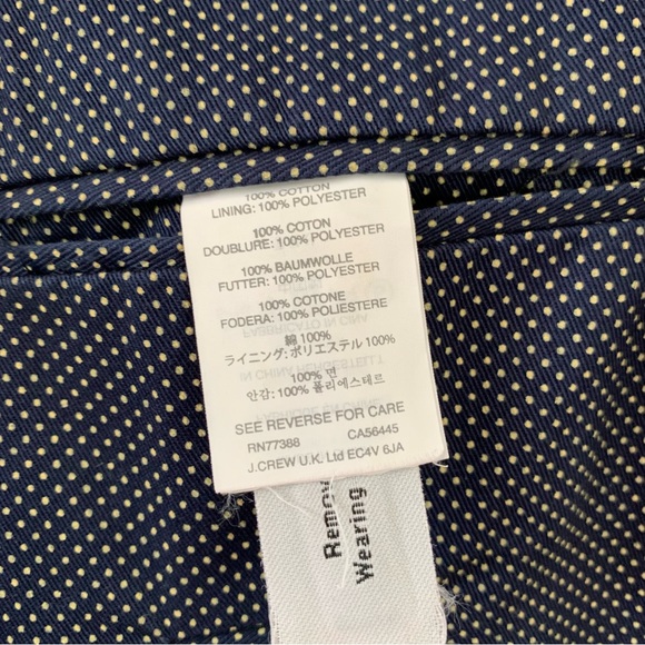 J Crew Blazer Jacket Unlined Cotton Blue Polka Dot Unstructuted Crosby Size 44 R - Picture 9 of 10